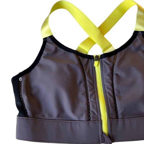 Fabletics Sports Bra Crisscross Straps Gray Yellow Size XXS Front Zip Athletic - Picture 8 of 11